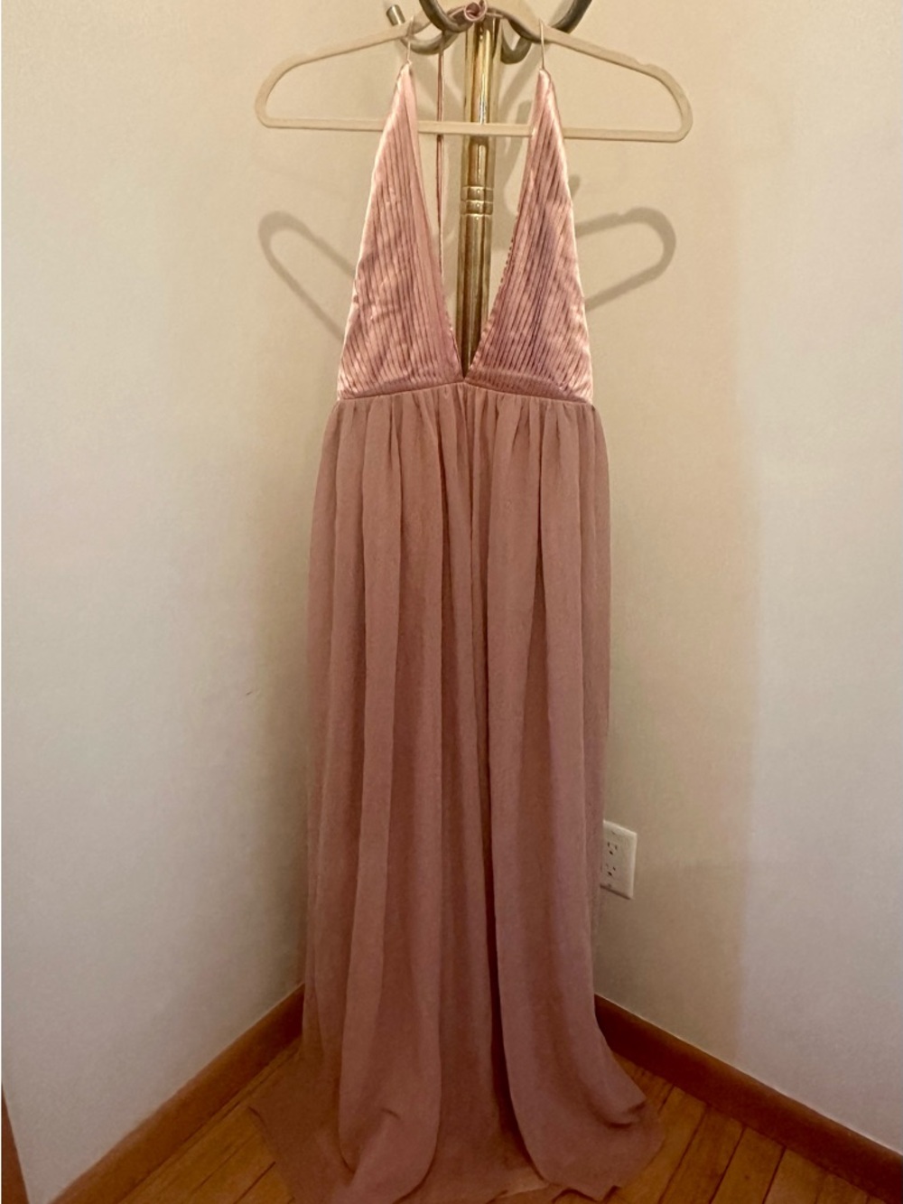 Tobi Blush Pink Satin-Trim Maxi dress